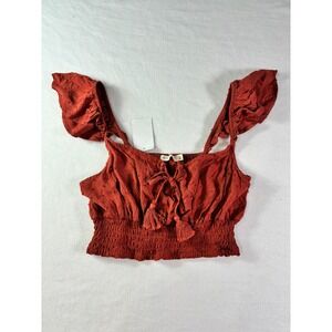 Live To Be Spoiled Rust Orange Ruffle Crop Top XL Festival Boho Western